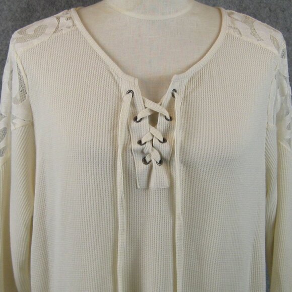 Style & Co Textured Knit Lace Up Top Ivory Size 2X NWT - Picture 2 of 7